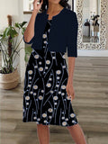 Two-Piece Women's A Line Dress Set Print Crew Neck Casual