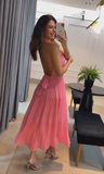 Pure pink backless dress