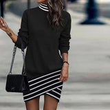 Three -color spots long -sleeved bag hip mini dress