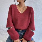 Red Plain Long Sleeve Sweater