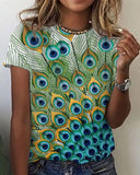 Retro Print Round Neck Top