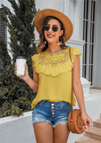 Ruffled Crew-neck Lace-paneled Top