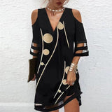 Sheer Cold Shoulder Golden Dot Mini Dress