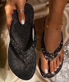 Summer Artificial Leather Rhinestone Seaside Slippers