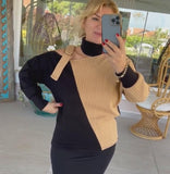 Two-Tone Spliced Shoulder Sweater