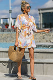 Printed Bow V-neck Seaside Holiday Dress