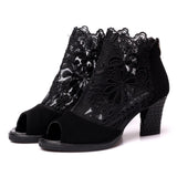 women's mesh high heels chunky lace sandals