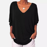 V-neck Baseball Three-quarter Sleeve Button-back T-shirt