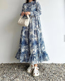 Spring Blue Printed Maxi Dress