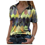 Slim V-neck blouse printed zipper t-shirt