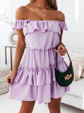 Solid Color Sling Panel Double Layer Ruffle Dress