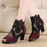 women's mesh high heels chunky lace sandals