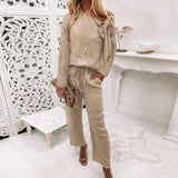 Women's Long Sleeve Loose Blouse Trousers Sets