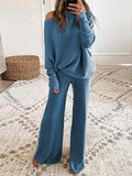 Pure color round neck long sleeve casual two-piece suit