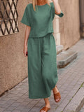 Two-piece casual loose solid color shirt and trousers