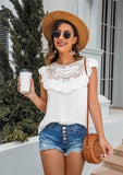 Ruffled Crew-neck Lace-paneled Top