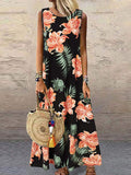 Sleeveless Flower Print Long Dress