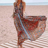 Printed Halter V-neck Bohemian Dress