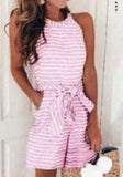 Round Neck Striped Two Piece Set