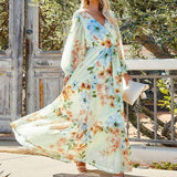 Temperament Long Sleeve Print Maxi Dress