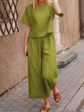 Two-piece casual loose solid color shirt and trousers