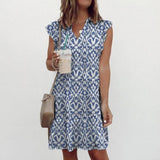 Printed Short-Sleeve Over-The-Knee Boho Dress