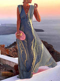 Skyrise Gold Beach Marble Print Sleeveless Maxi Dress