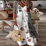 Two Piece Casual V Neck Floral Print Long Dress