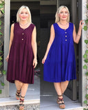 Solid Color Sleeveless Crewneck Midi Dress