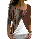 Shawl Collar Geometric Casual Loose Color Block Tops