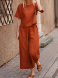 Two-piece casual loose solid color shirt and trousers