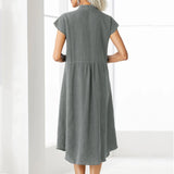 Solid Color Elegant Single-Breasted Cotton Linen Dress