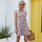 Retro Print Halter Mini Dress