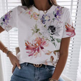 Romantic Print Round Neck Top