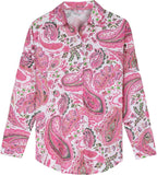 Relaxed Fit Pink Paisley Button Front Collar Top