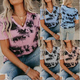 V-Neck Loose Tie-Dye Short-Sleeved Chic T-Shirt