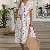 Trendy Short Sleeve Floral Print Maxi Dress