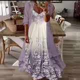 Two Piece Casual V Neck Floral Print Long Dress