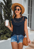 Ruffled Crew-neck Lace-paneled Top