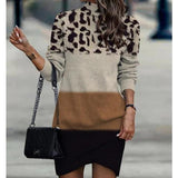 Three -color spots long -sleeved bag hip mini dress