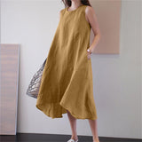 Sleeveless Loose Cotton Linen Dress