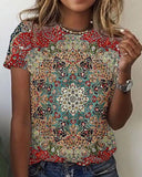 Retro Print Round Neck Top