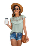 Ruffled Crew-neck Lace-paneled Top