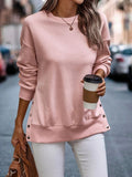 Pink Plain Long Sleeve Round Neck Top