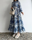 Spring Blue Printed Maxi Dress