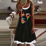 Printed Personalized Sleeveless Fake Two Large Dress