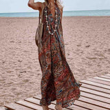 Printed Halter V-neck Bohemian Dress