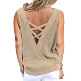 Waffle Deep V Neck Backless Top