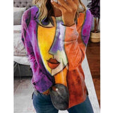 Printed Long Sleeve Round Neck Casual Loose T-Shirt Sweatshirt