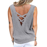 Waffle Deep V Neck Backless Top